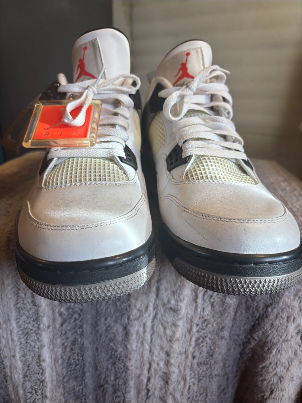 Jordan Men's White/Black/Red Retro Athletic Sneakers